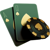 DaVegas casino - transparan arka planlı yeşil ve altın iskambil kağıtları ve casino çipi